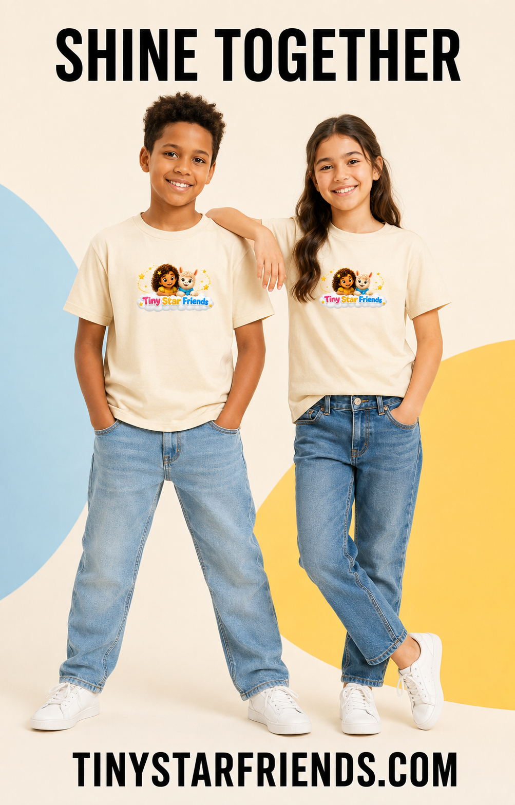 Samen Stralen klassiek kindershirt met Lumi & Lala | Tiny Star Friends™