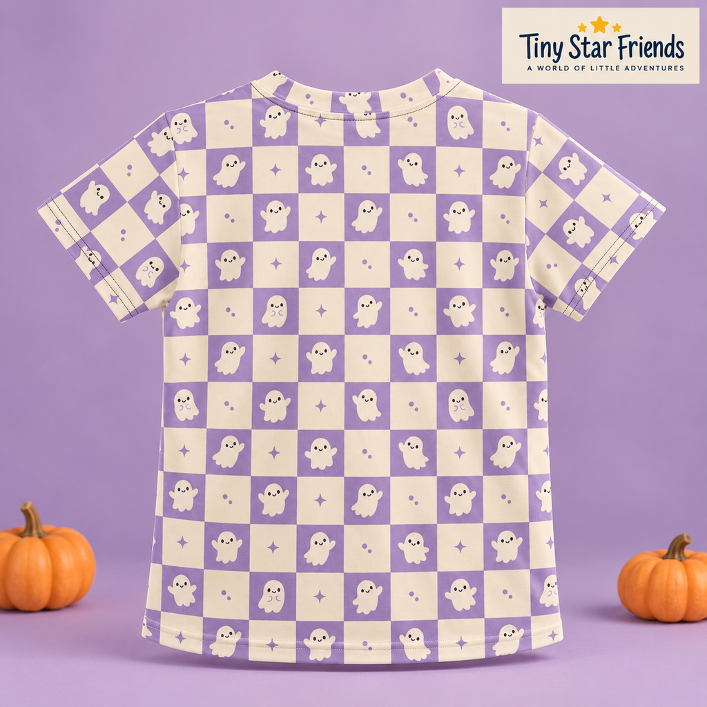 Friendly Ghost Halloween Kids All-Over Print T-Shirt | Tiny Star Friends™