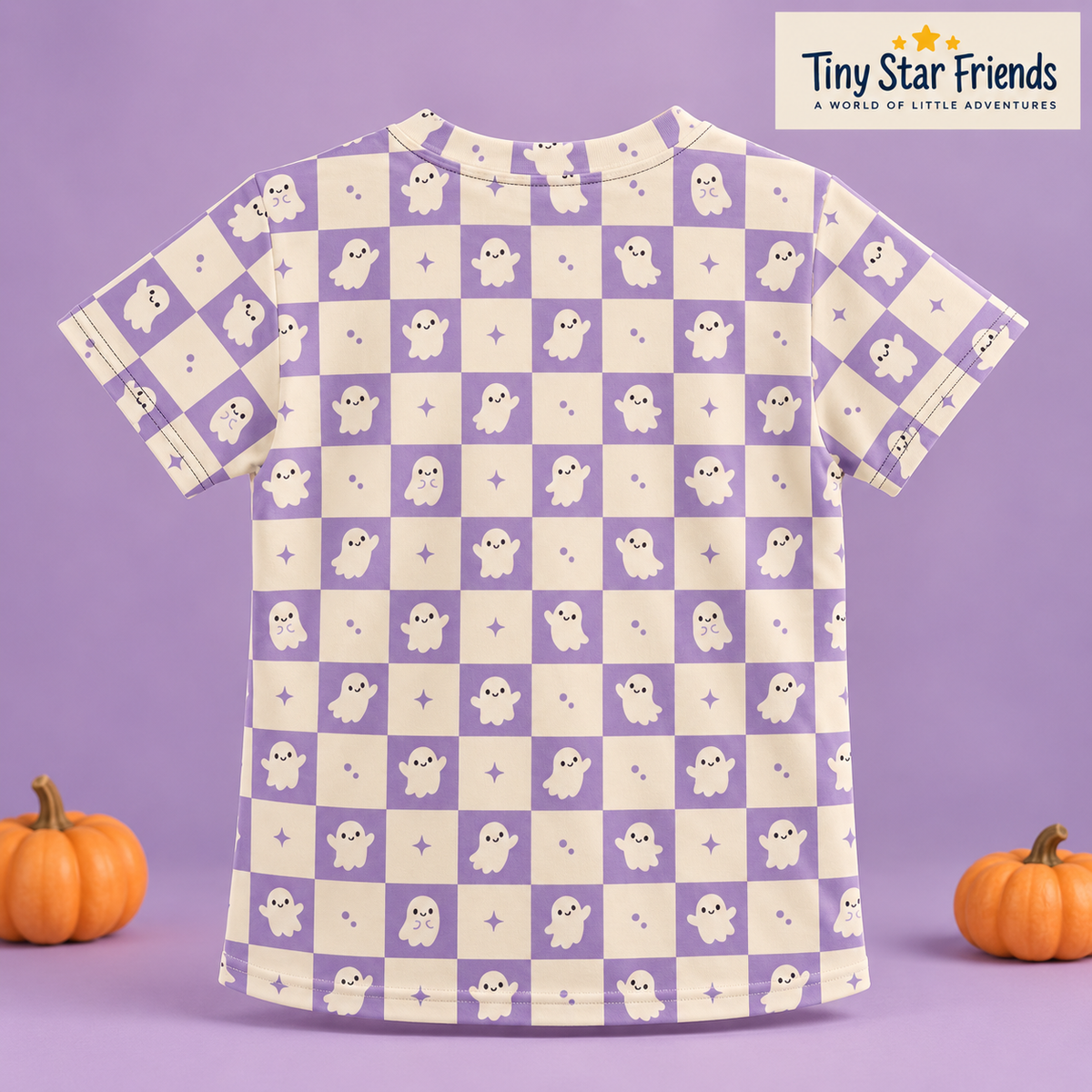 Friendly Ghost Halloween Kids All-Over Print T-Shirt | Tiny Star Friends™