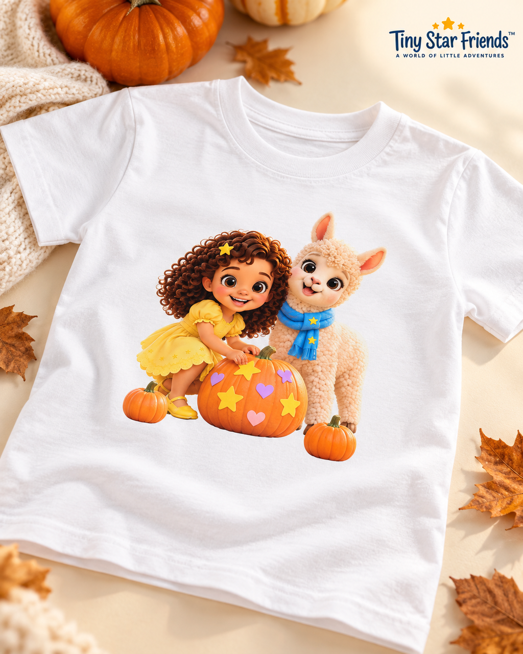 Lumi & Lala Pompoenpret kindershirt van biologisch katoen | Tiny Star Friends™