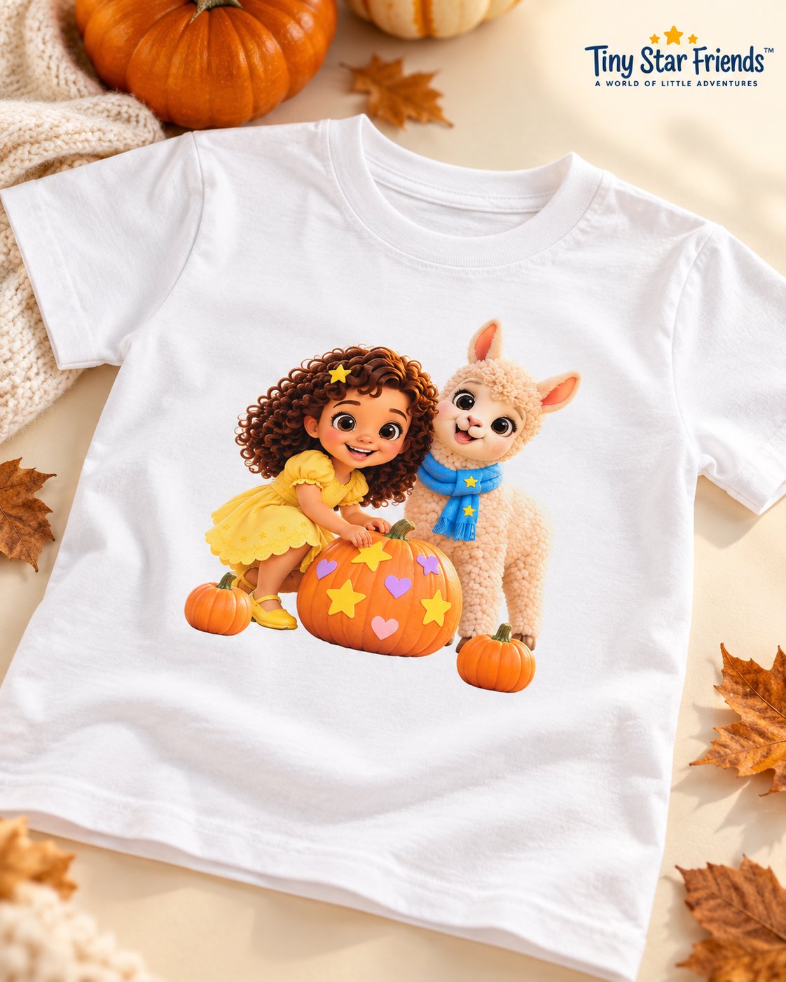 Lumi & Lala Pompoenpret kindershirt van biologisch katoen | Tiny Star Friends™