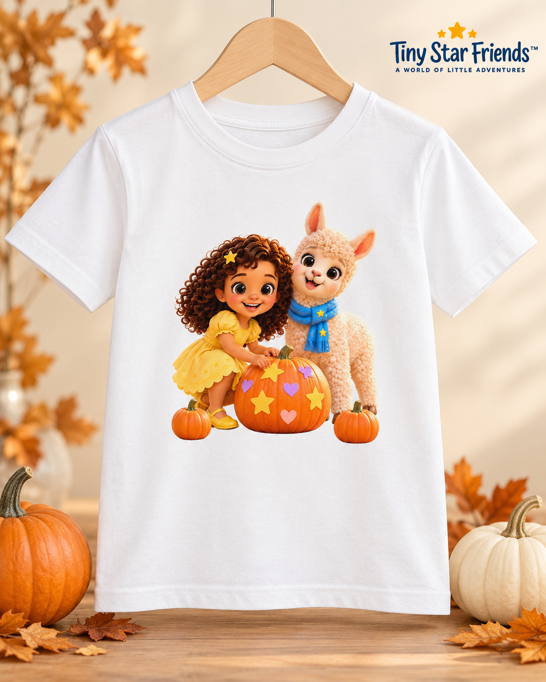 Lumi & Lala Pompoenpret kindershirt van biologisch katoen | Tiny Star Friends™