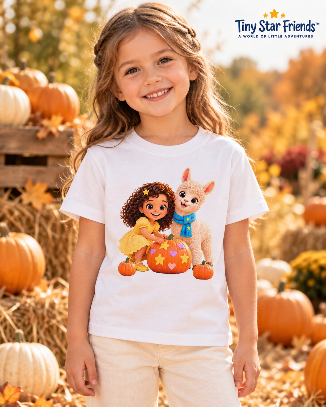 Lumi & Lala Pompoenpret kindershirt van biologisch katoen | Tiny Star Friends™