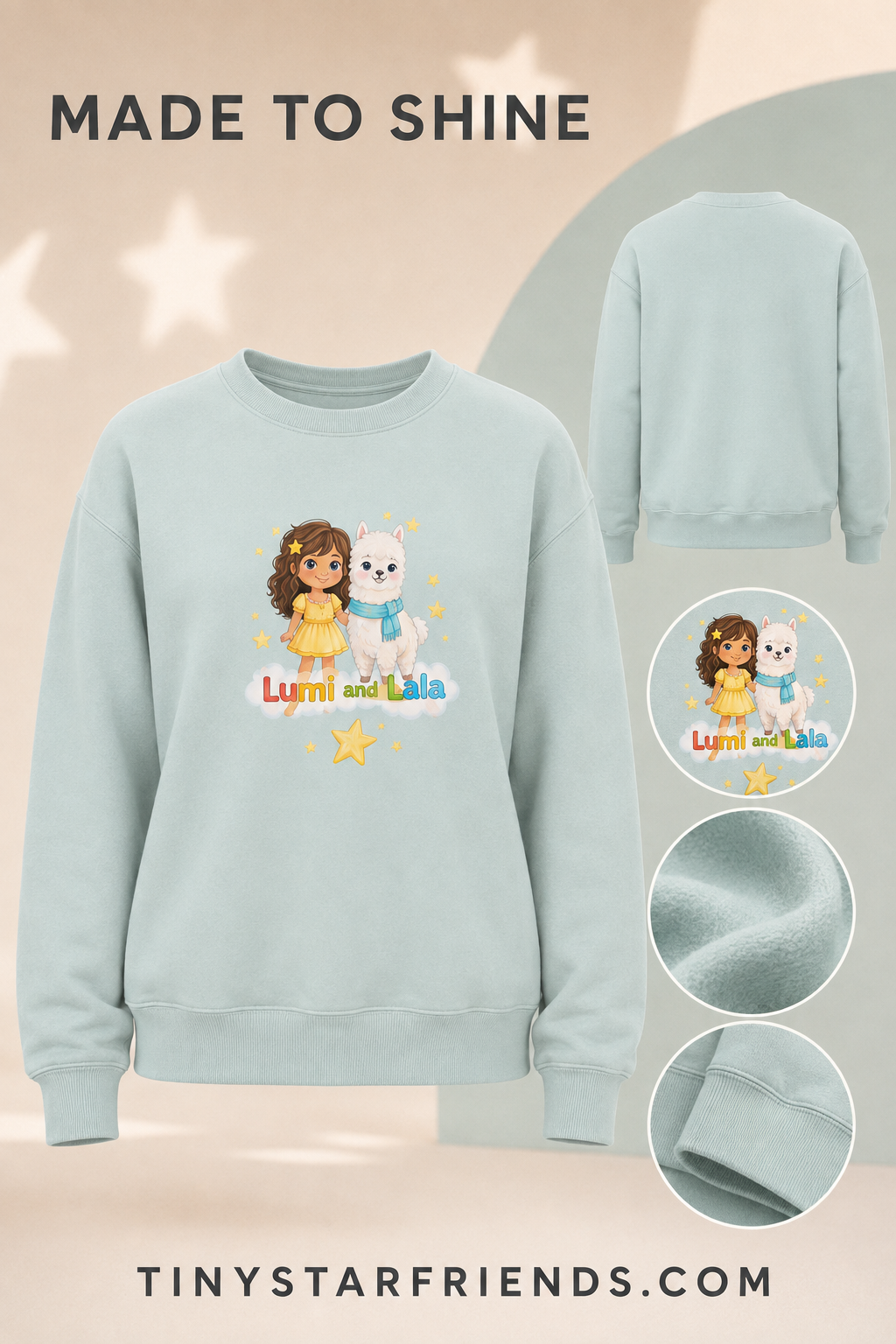 Samen Stralen premium unisex sweater met Lumi & Lala | Tiny Star Friends™