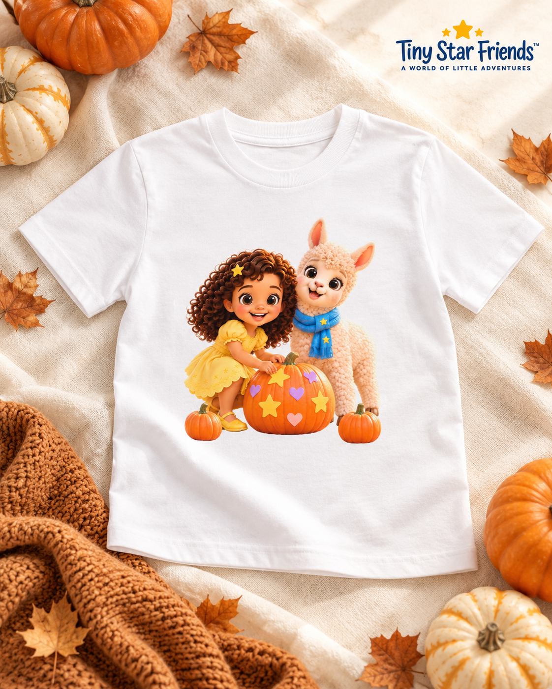 Lumi & Lala Pompoenpret kindershirt van biologisch katoen | Tiny Star Friends™