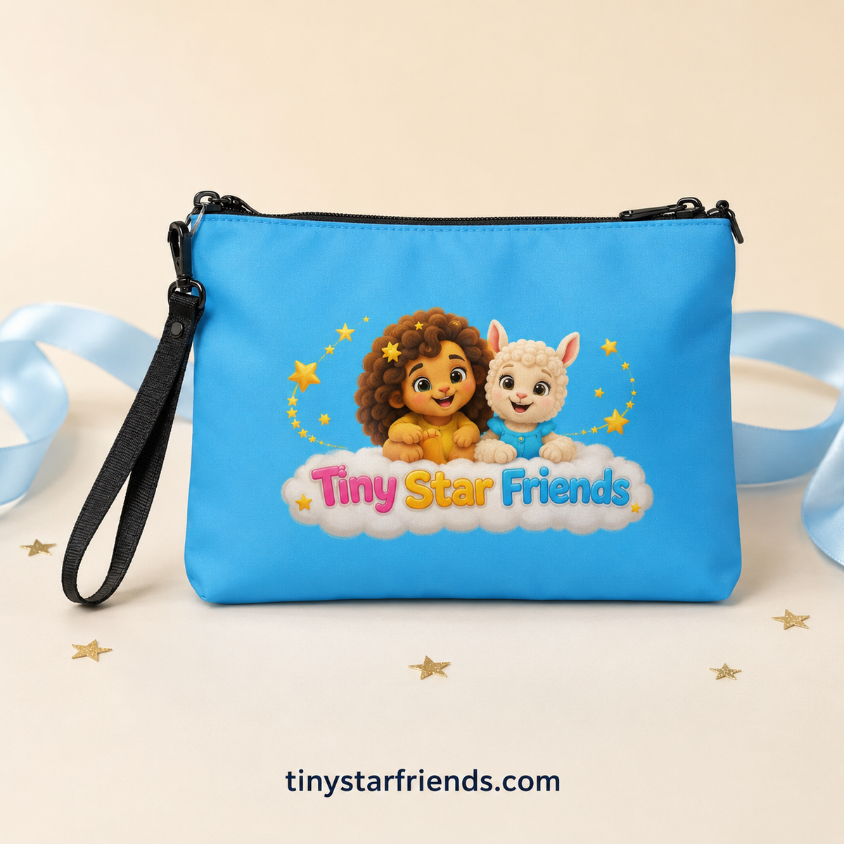Hemelsblauwe schoudertas met Lumi & Lala | Tiny Star Friends™