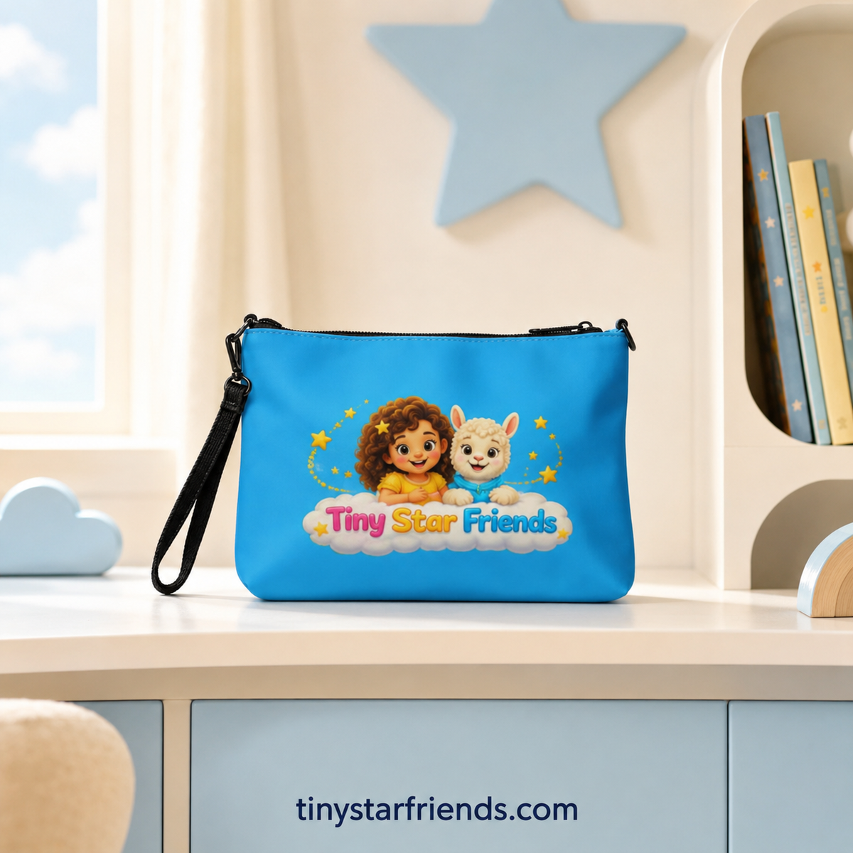 Hemelsblauwe schoudertas met Lumi & Lala | Tiny Star Friends™