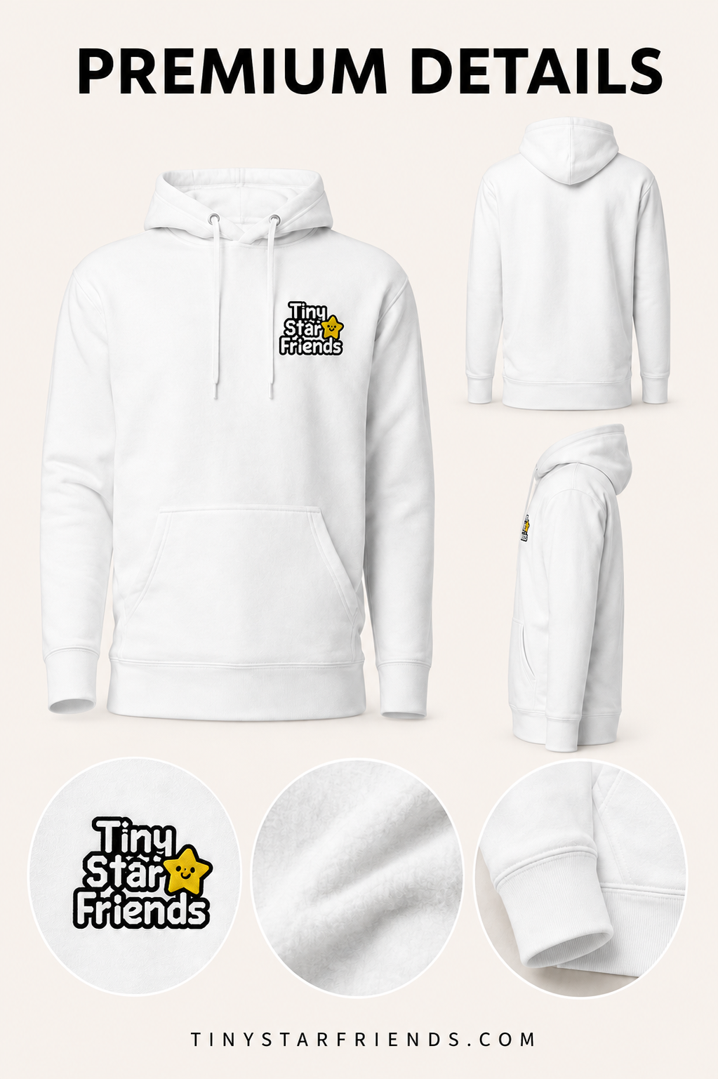 Premium unisex hoodie met sterrenlogo | Tiny Star Friends™