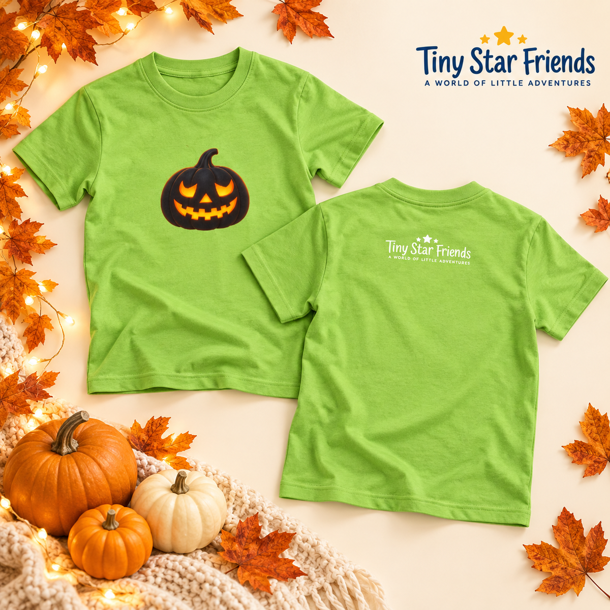 Halloween kindershirt met zwarte pompoen | Tiny Star Friends™