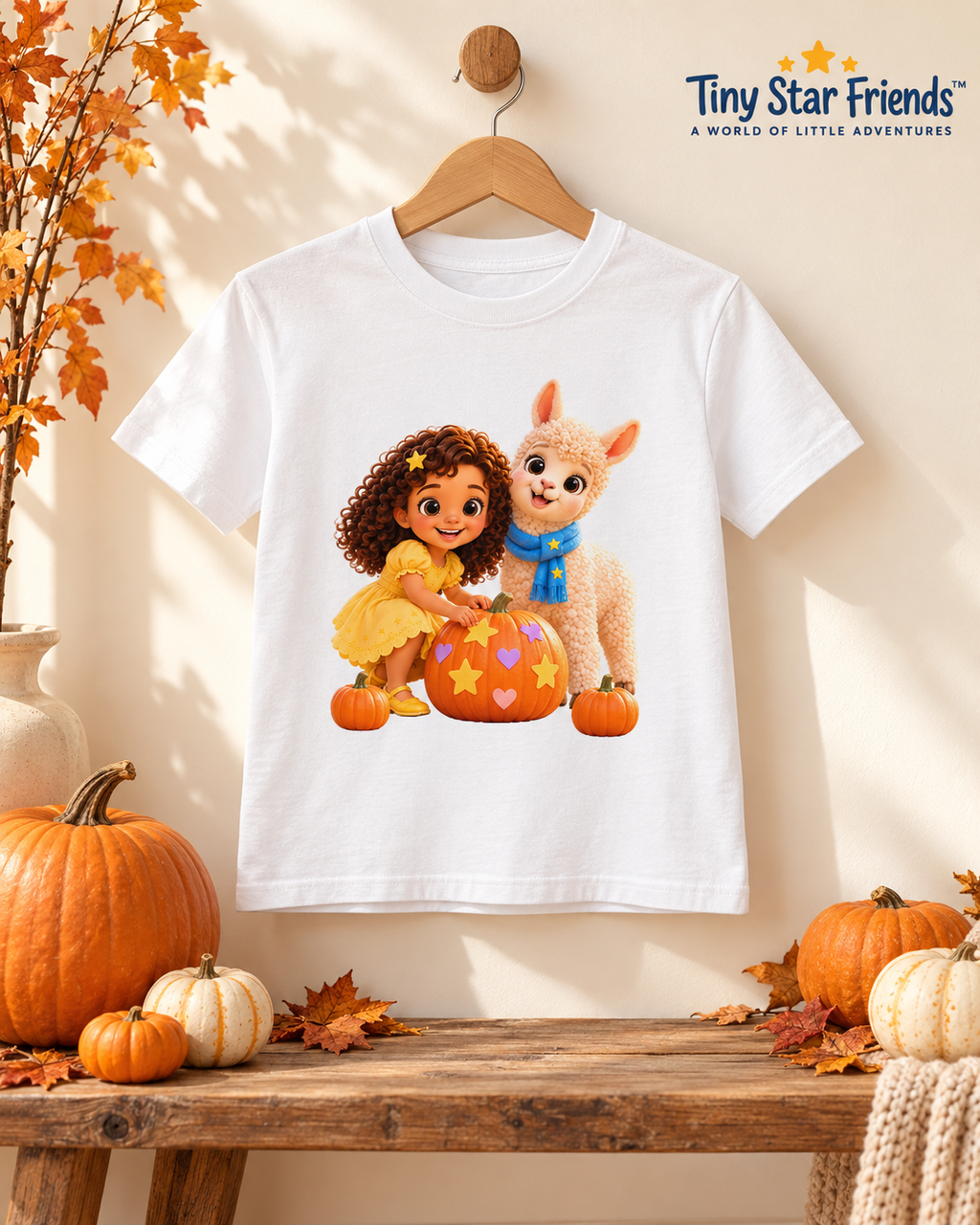 Lumi & Lala Pompoenpret kindershirt van biologisch katoen | Tiny Star Friends™