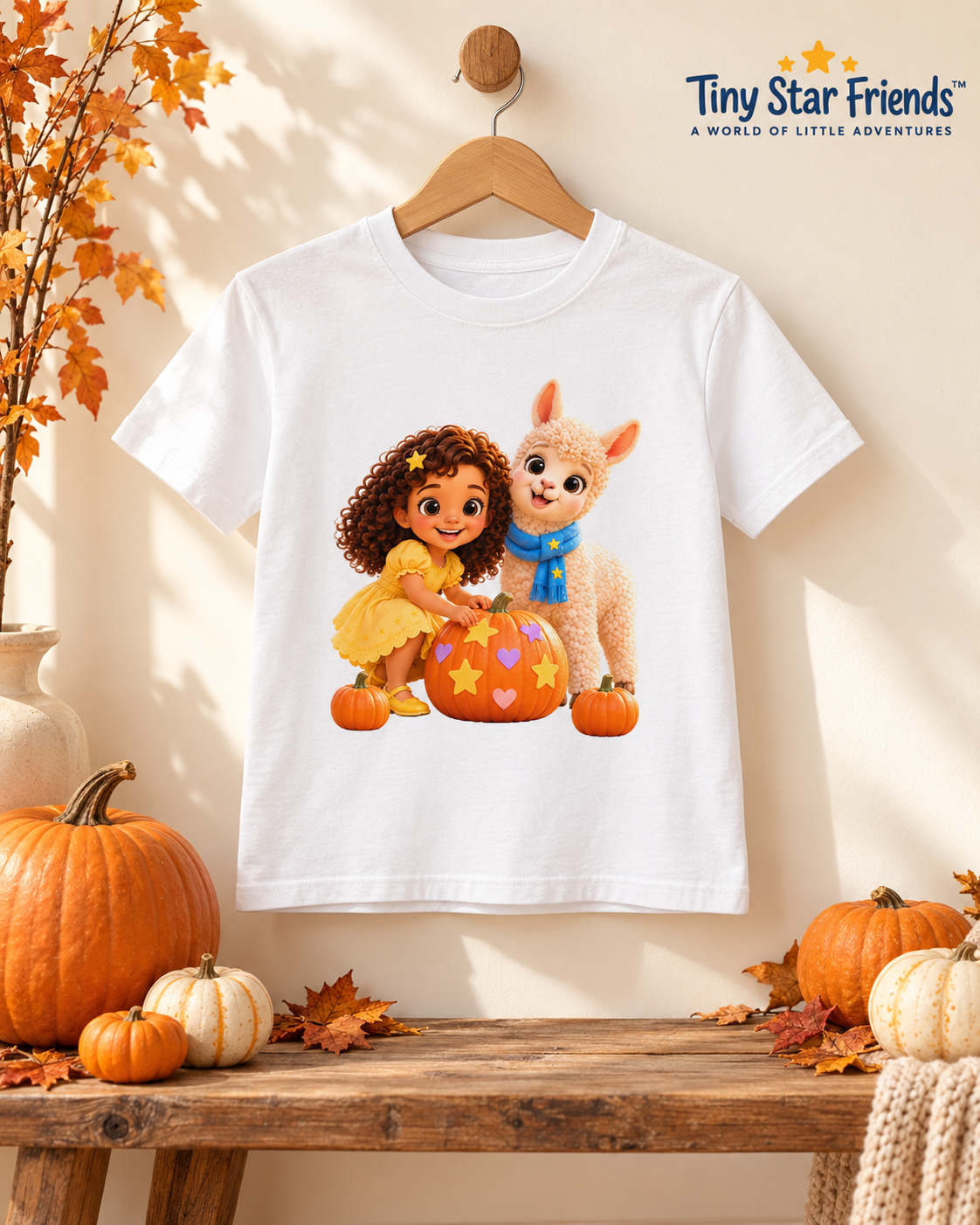 Lumi & Lala Pompoenpret kindershirt van biologisch katoen | Tiny Star Friends™